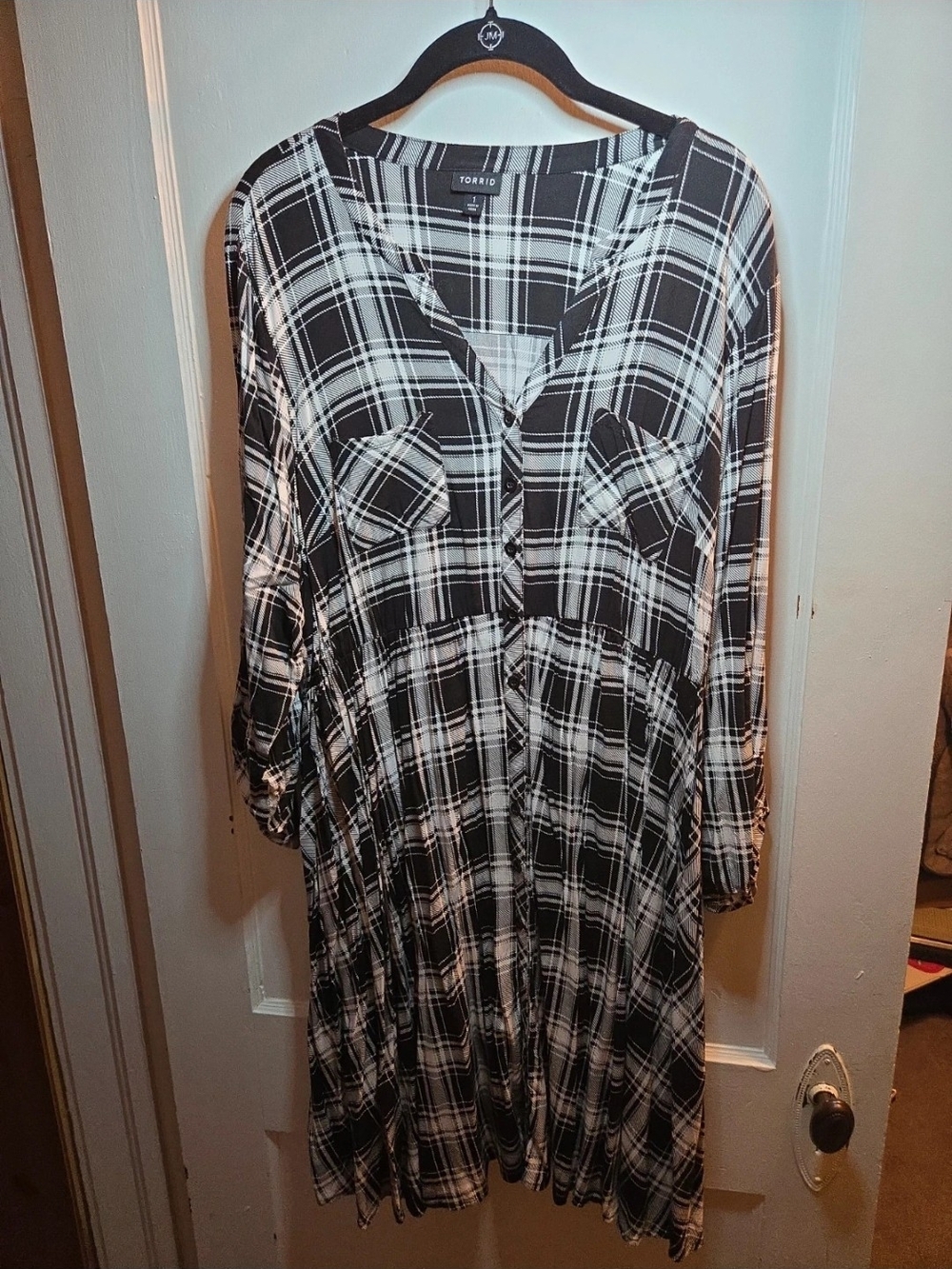 torrid Black & White Plaid Button-Front Long Sleeve Dress